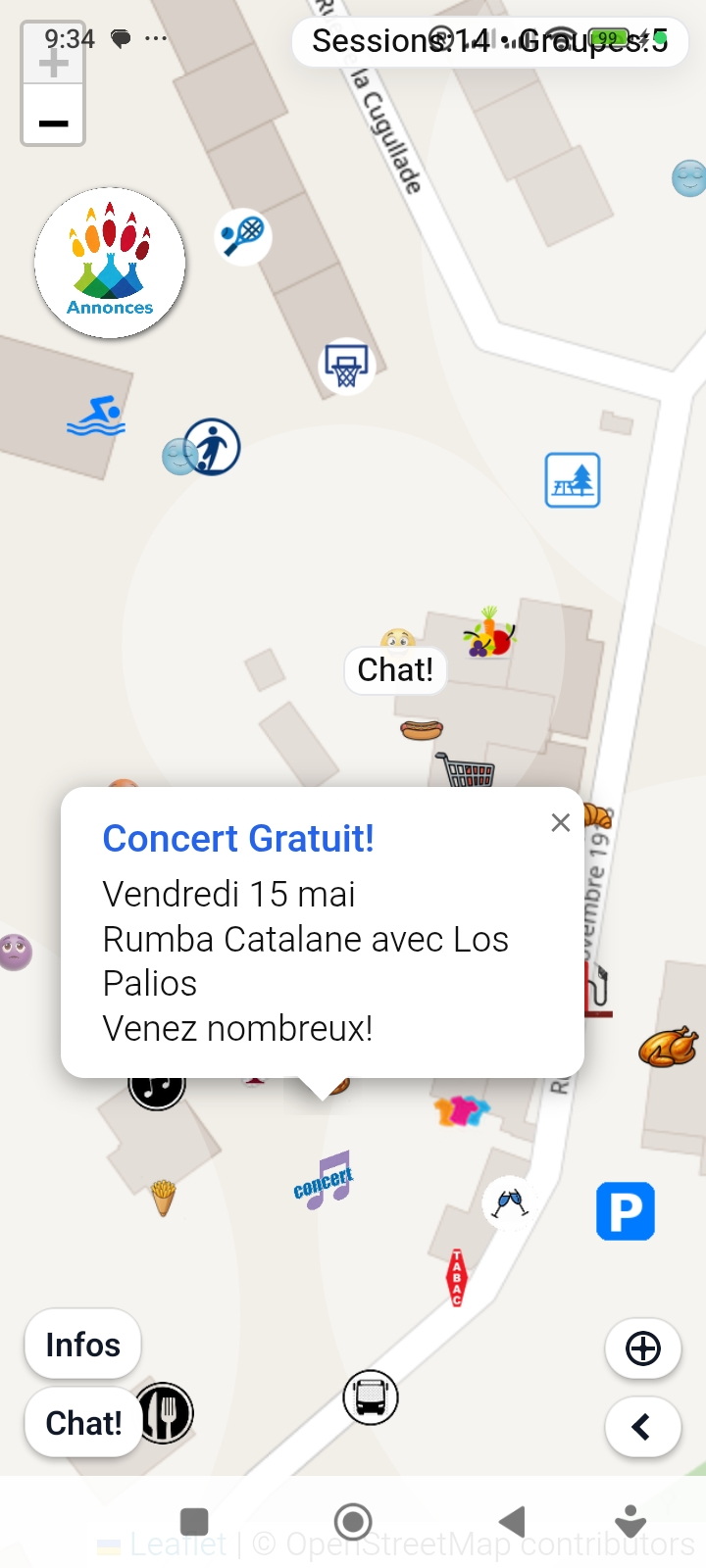 Concert announcement on map